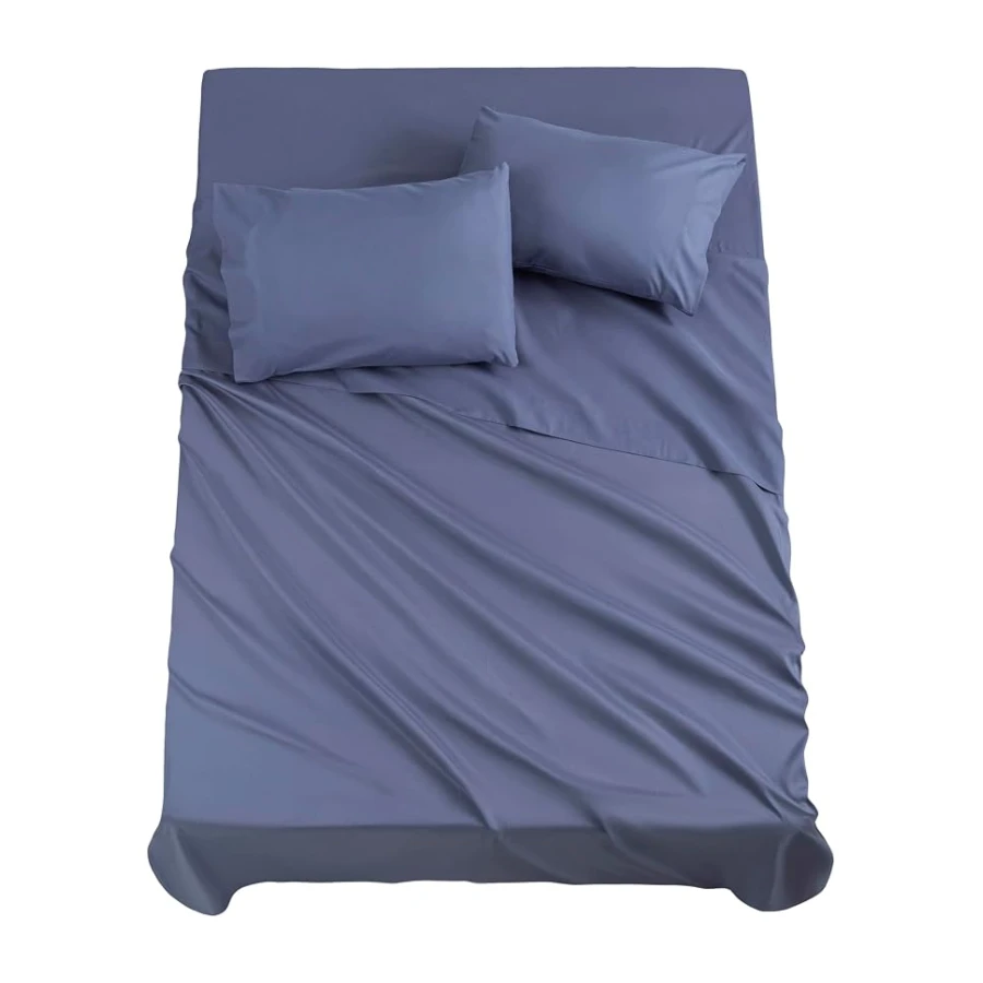 Todocama – Juego de Sábanas de 4 Piezas - 5003 - Sábana Bajera Ajustable - Encimera - Dos Fundas de Almohada de 50x80cm. (Cama 90x190/200 cm, Azul Grisáceo)