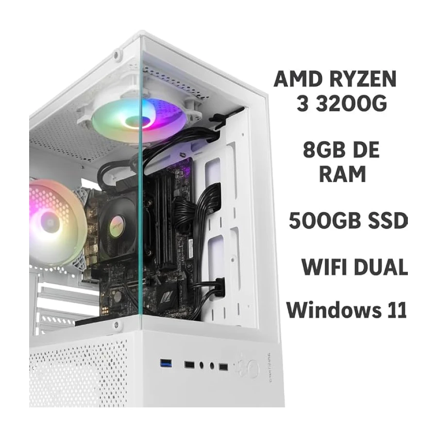 PC’S Gaming Ordenador PC Gaming Sobremesa Gamer CPU Ryzen 3 4/4N x 4,0 GHz, T. Gráfica AMD Vega 8, SSD HDD 500GB, Ram 8 GB + WiFi de Regalo. pc Gamer, pc Gaming, Ordenador para Juegos Windows 11