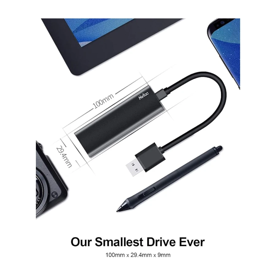 Netac 2TB Portátil SSD Disco Duro Externo USB 3.2 Portátil de Estado Sólido Gen 2 Tipo-C Negro