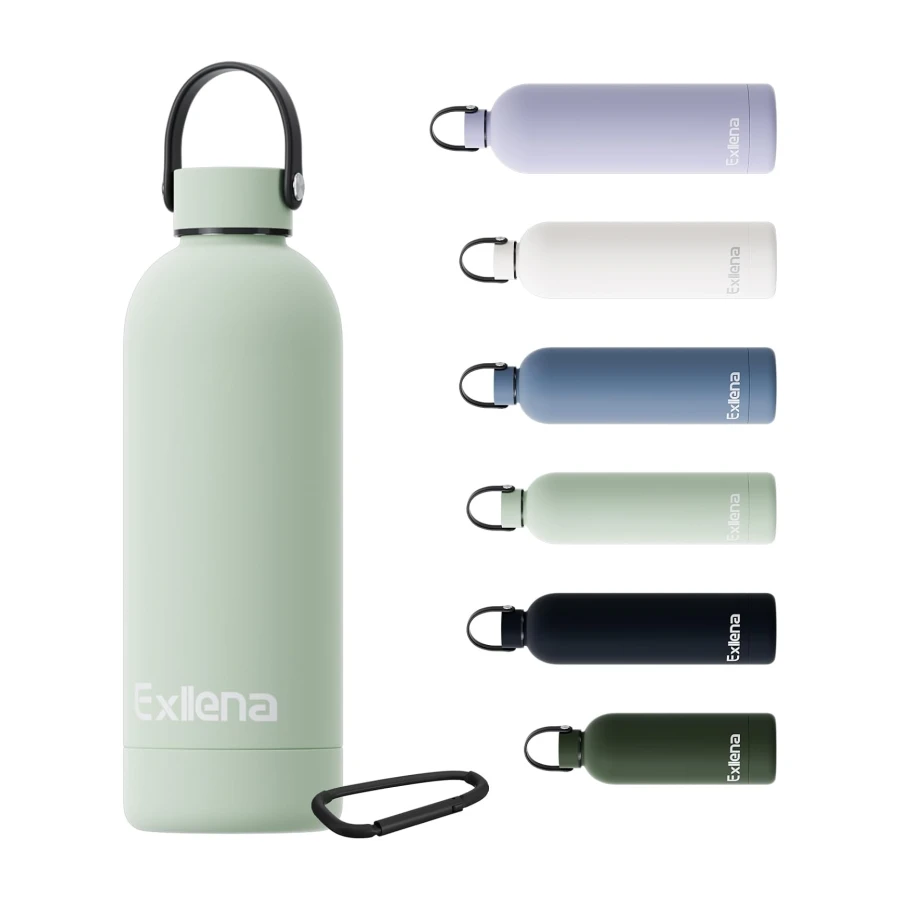 Exllena Botella Termica 500ml – Botella Agua Acero Inoxidable 304, Garrafa Termica para Agua Fría y Caliente, 100% Estanco con Asa y Gancho – Ideal para Viajes, Gym y Exterior