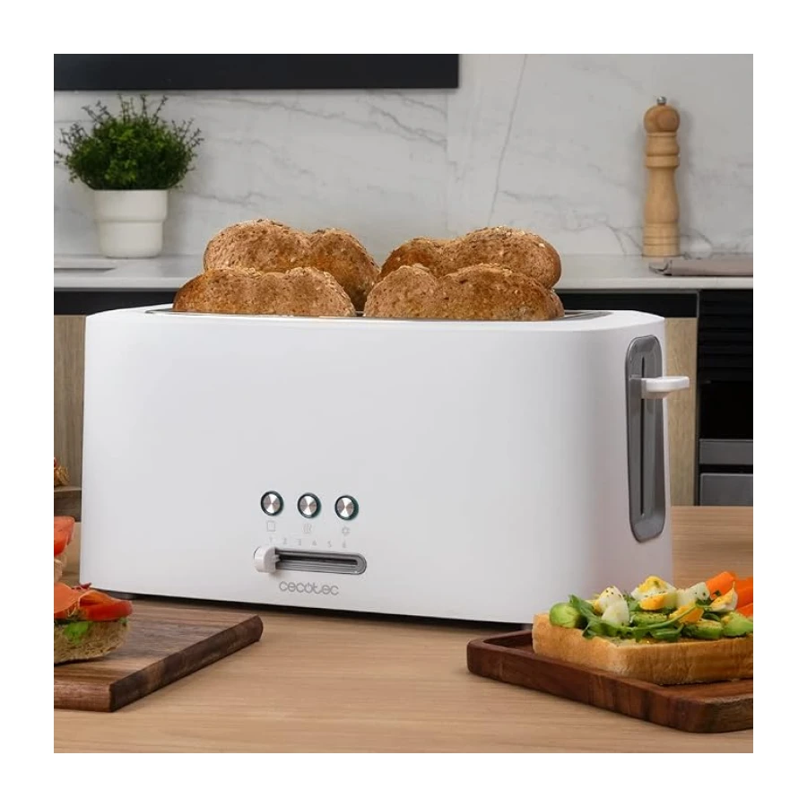 Cecotec Tostadora Toast&Taste 16000 Extra Doble White. 1630 W, 2 Ranuras largas extraanchas, Función Recalentar, Descongelar y Cancelar, Plástico, Varillas superiores, Blanco