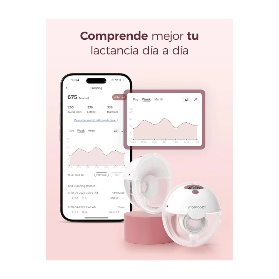 Momcozy M5 Smart Sacaleches Eléctrico Manos Libres con App, Portátil | 3 modos y 9 niveles, diseño ligero y discreto, 232 g, Brida de 24 mm con Insertos 17/19/21 mm, Libre de BPA