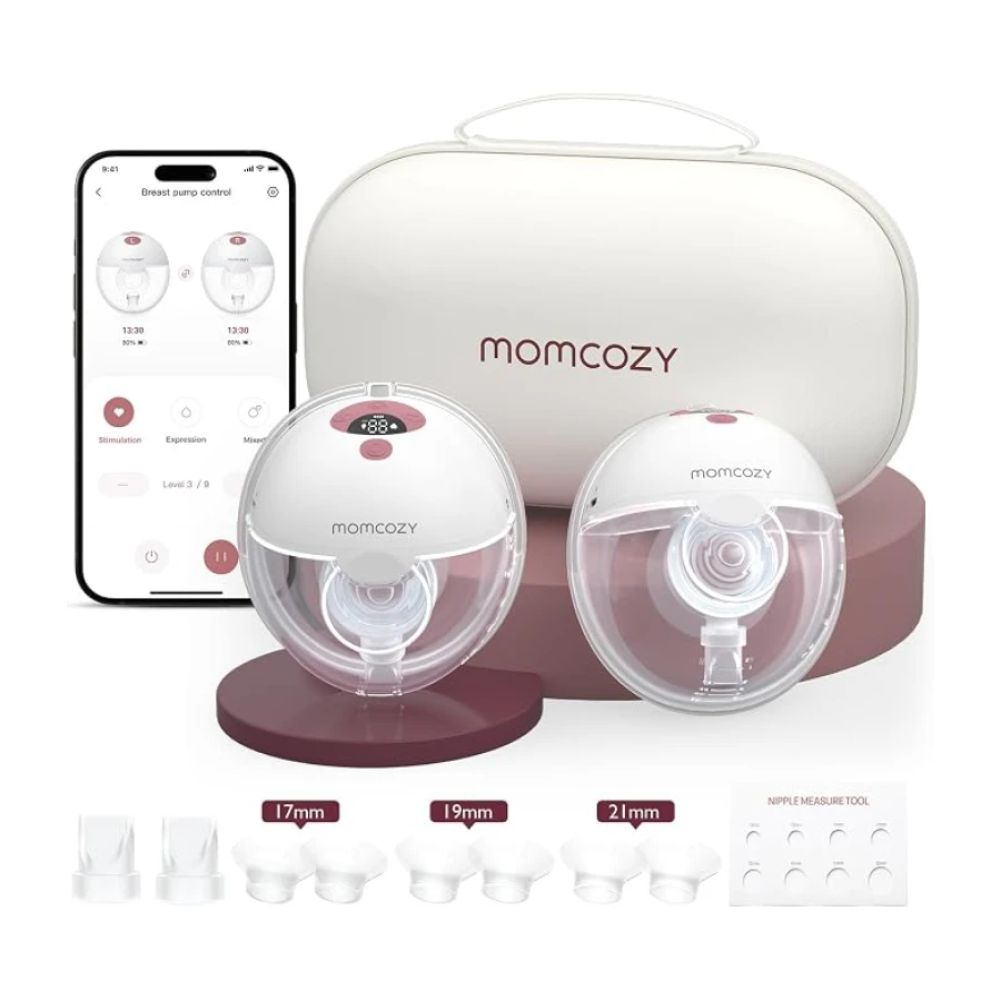Momcozy M5 Smart Sacaleches Eléctrico Manos Libres con App, Portátil | 3 modos y 9 niveles, diseño ligero y discreto, 232 g, Brida de 24 mm con Insertos 17/19/21 mm, Libre de BPA