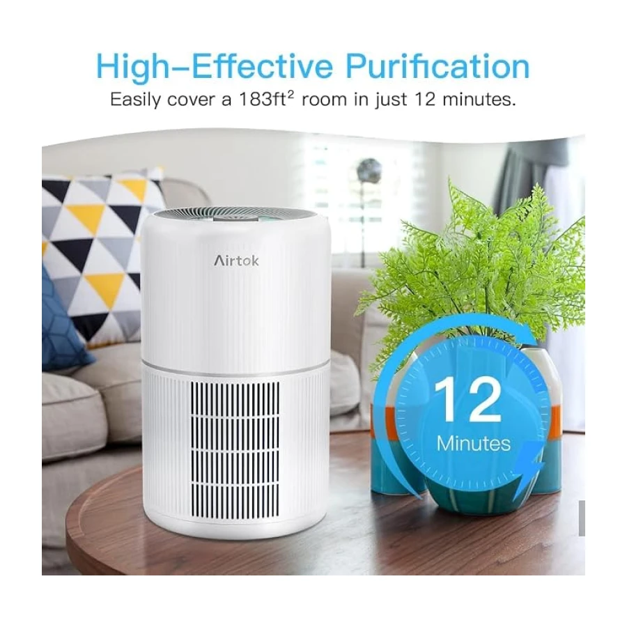 AIRTOK Purificador de Aire, Purificador de Aire Con Esponja de Fragancia, Filtro HEPA Para Alergias, Humo, Caspa De Mascotas y Olores, con Luz nocturna, temporizador, bloqueo para niños, 25dB