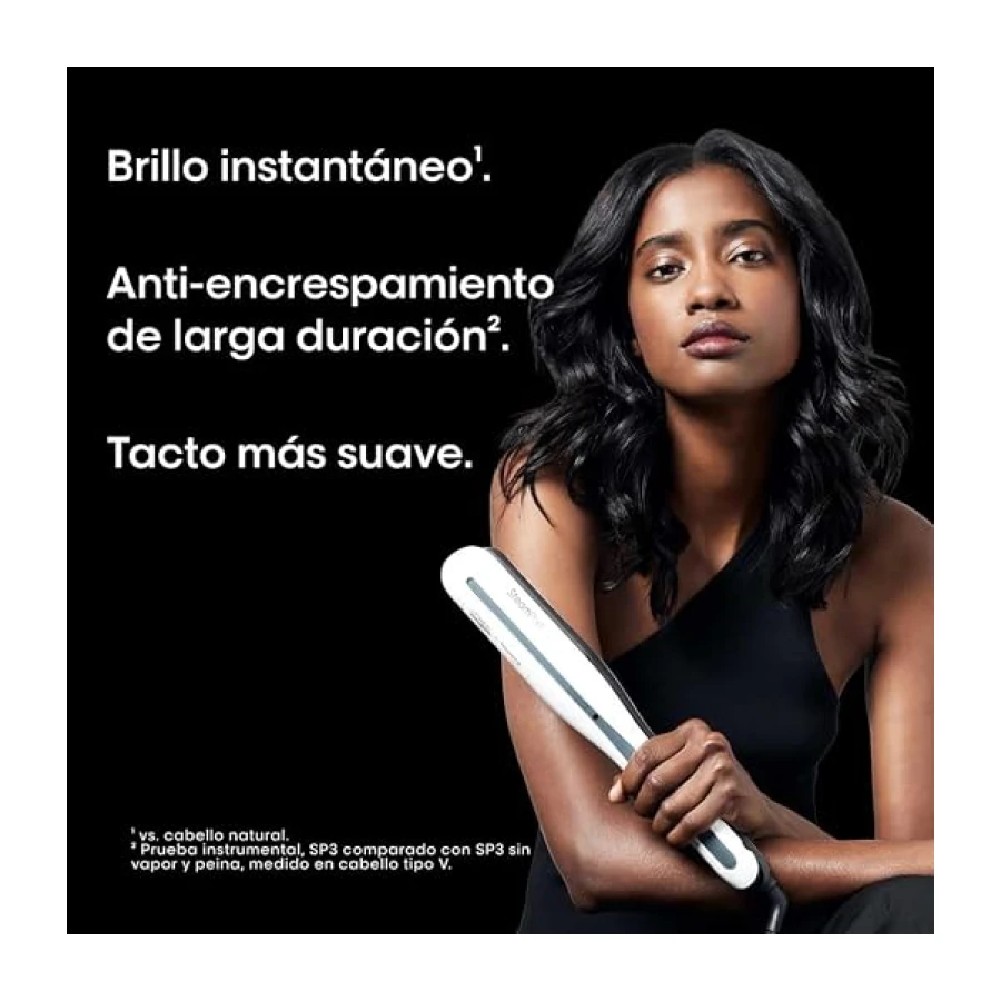 L’Oréal Professionnel, Plancha de Pelo Profesional con Tecnología a Vapor, para un Cabello Liso y Ondas Naturales, Enchufe Europeo, Color Blanco, Steampod