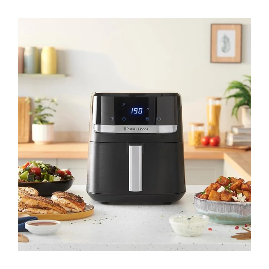 Russell Hobbs Freidora de Aire, Air Fryer, Airfryer, Freidora sin Aceite 5,5 litros, [9 programas, Compacta] Satisfry (Táctil, Horno, Grill, Asar, Antiadherente, Sin BPA, lavavajillas) 27621-56