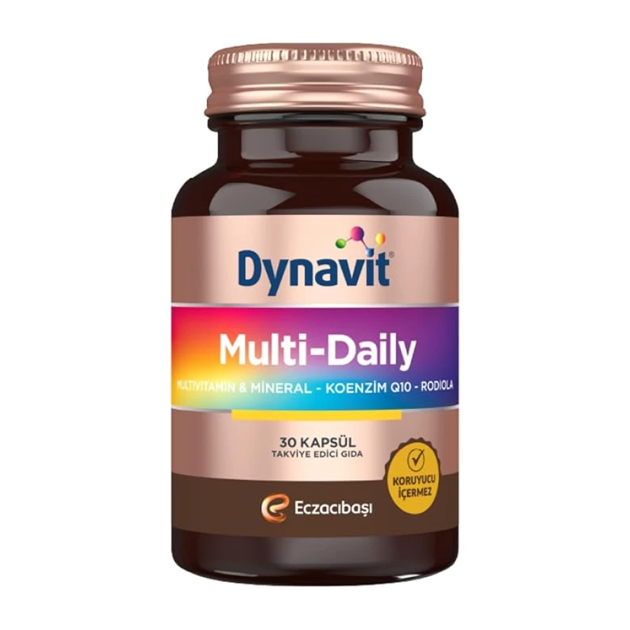 Dynavit MultiDaily 30 Kapsül - Multivitamin&Enerji - 13 Vitamin, 7 Mineral, Koenzim Q10, Rhodiola Ekstresi (Multi-Daily) Complex