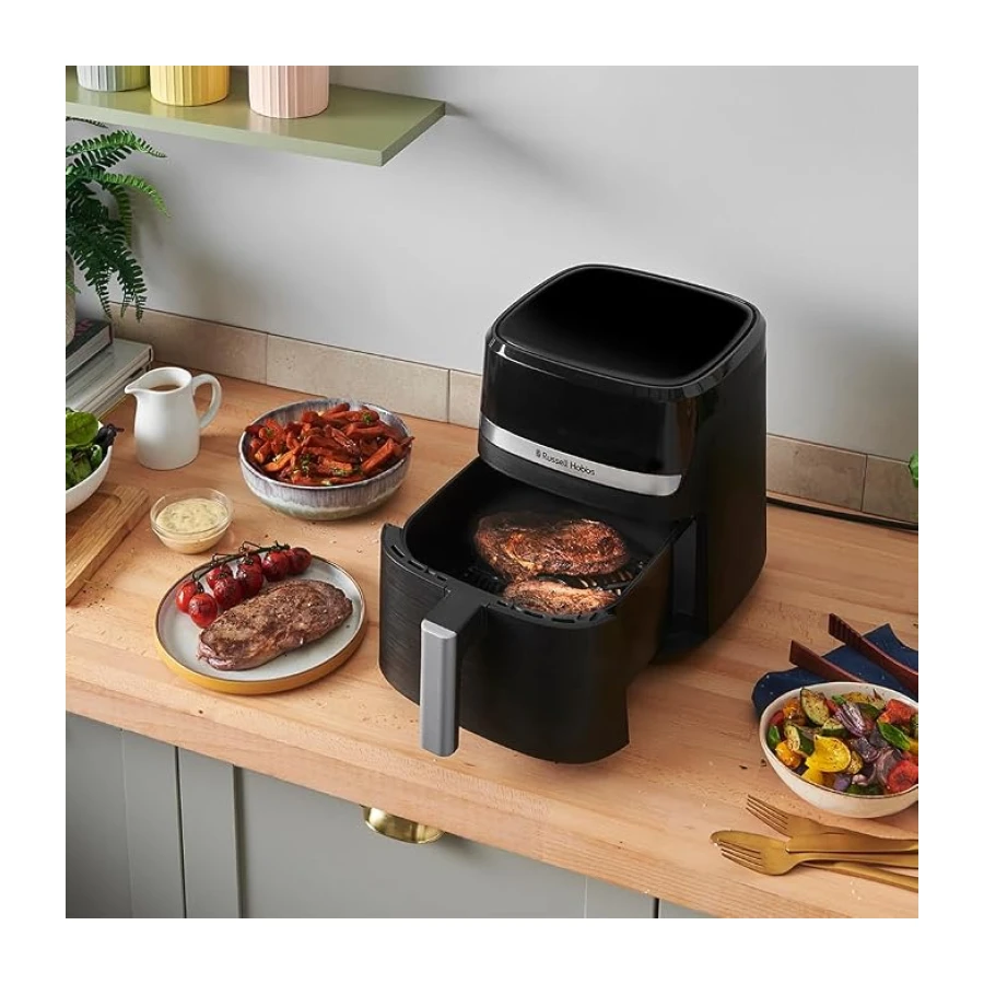 Russell Hobbs Freidora de Aire, Air Fryer, Airfryer, Freidora sin Aceite 5,5 litros, [9 programas, Compacta] Satisfry (Táctil, Horno, Grill, Asar, Antiadherente, Sin BPA, lavavajillas) 27621-56