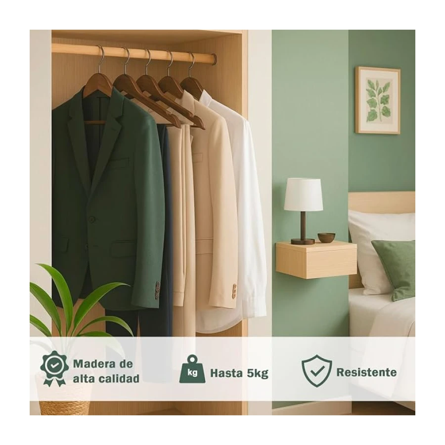 MERCURY TEXTIL - Perchas Ropa de Madera Natural (Marrón, 40 Unidades)