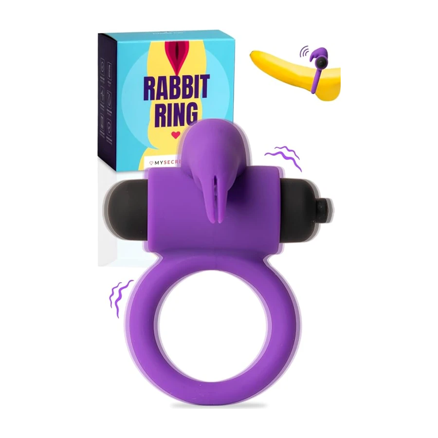 MySecretCase Anillo Vibradorador Pene Clítoris, Silicona, Cock Ring | Juguetes Eróticos Para Pareja Sexuales Anillo Pene Masculino Ereccion Vibrador con Estimulador Conejito, 5 Vibración