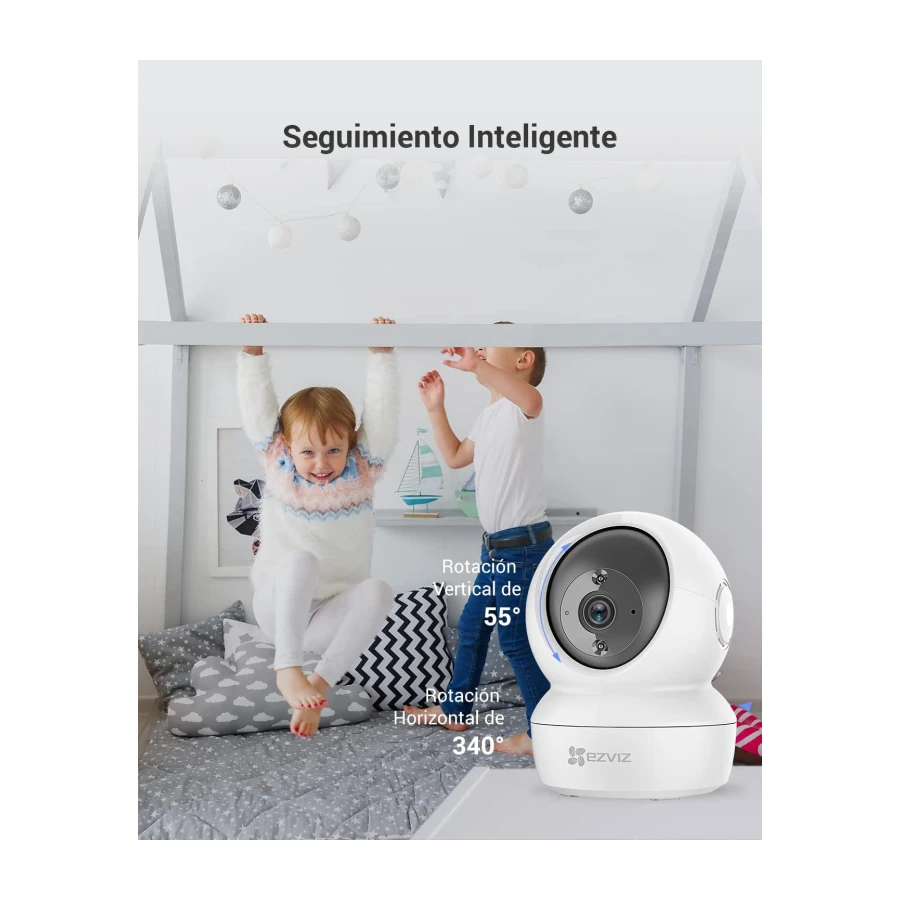 EZVIZ Kit de 2 Cámaras Vigilancia WiFi Interior 360º, C6N Camara Vigilancia Bebe 1080P, Visión Nocturna, Audio Bidireccional, Detección de Movimiento, Control Remoto, Blanco