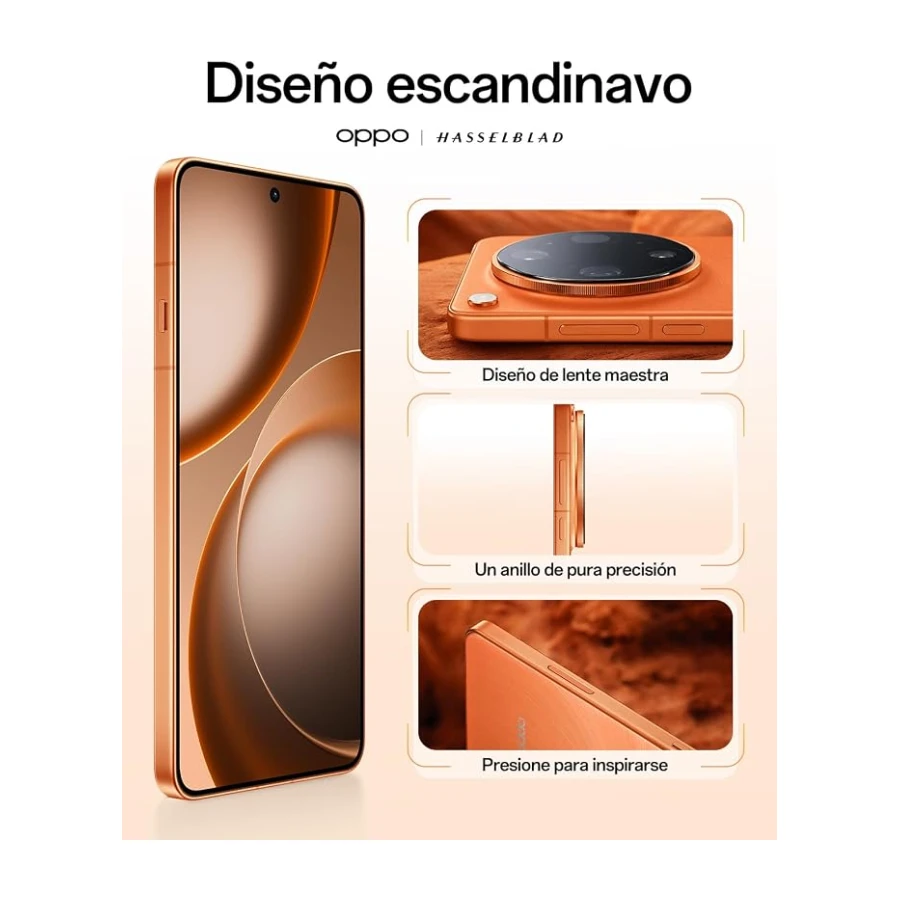 OPPO Find X9 Ultra 5G Smartphone Liberado, Cámaras Hasselblad 200MP+50MP, Zoom Óptico 10x, Video 8K, 7050mAh, Carga 100W, Pantalla 144Hz, Snapdragon 8 Elite Gen 5, Canyon Orange (con Enco Clip2) [Clase de eficiencia energética A]