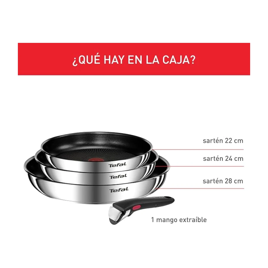 Tefal Ingenio Emotion - Juego de 3 Sartenes, Acero inoxidable