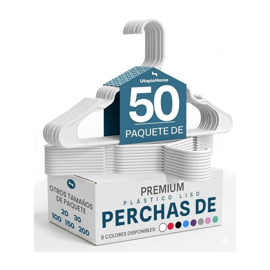 Utopia Home Paquete de 50 Perchas de Plástico, Blancas