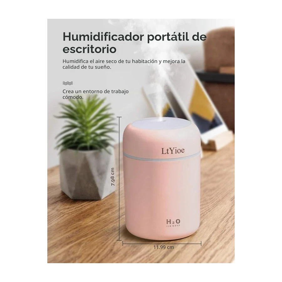 LtYioe Mini humidificador portátil para dormitorio, humidificador de aire personal de escritorio con luz colorida para ciclismo, 2 modos de niebla y apagado automático, súper silencioso para oficina