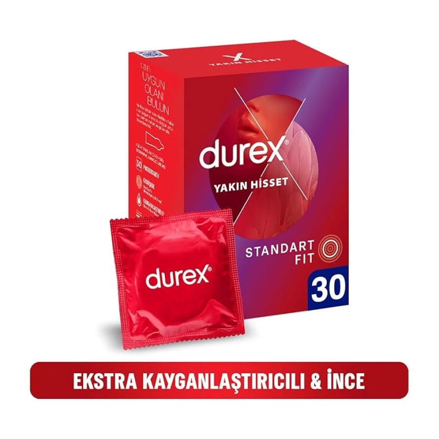 Durex Yakın Hisset İnce Prezervatif 30'lu, Standart Fit