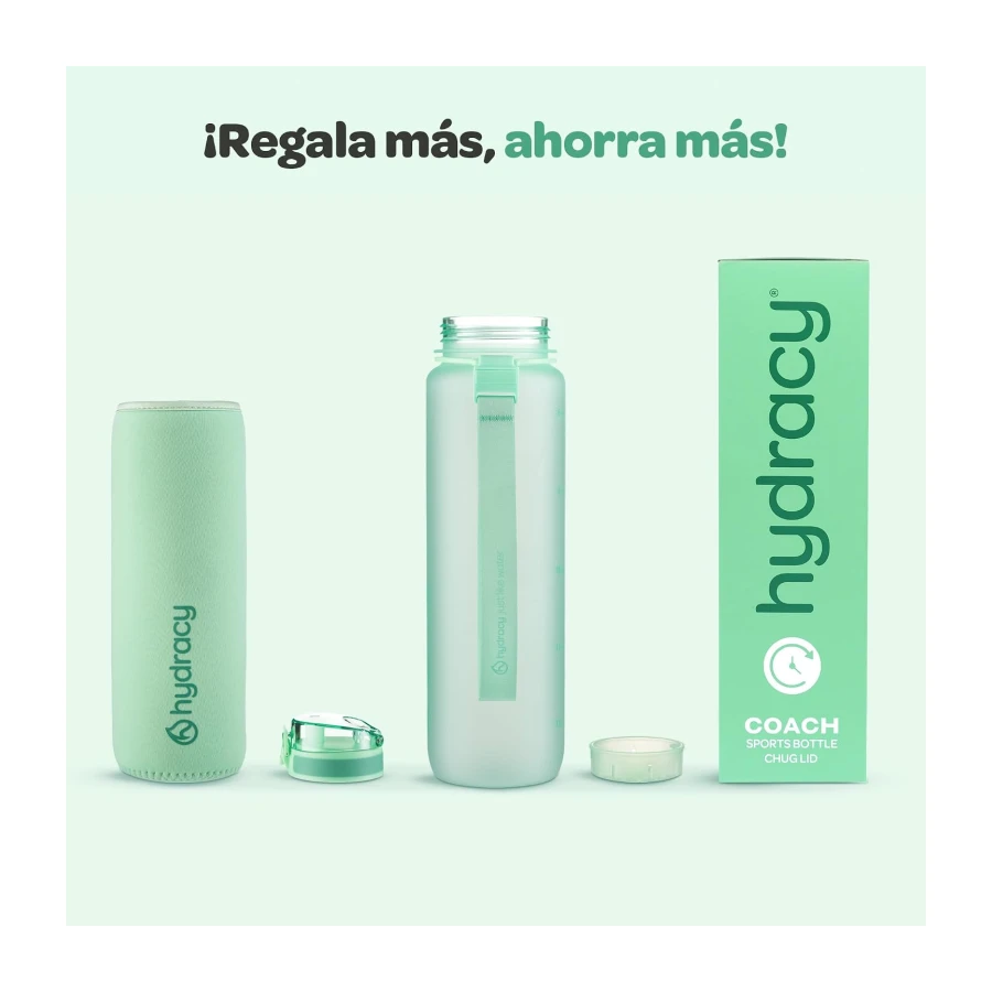 Hydracy Botella de Agua con Marcador de Tiempo - 500 mL Botella de Agua Deportiva sin BPA - Botella de Gimnasio Antifugas con Funda Antitranspirante e Colador de Infusión