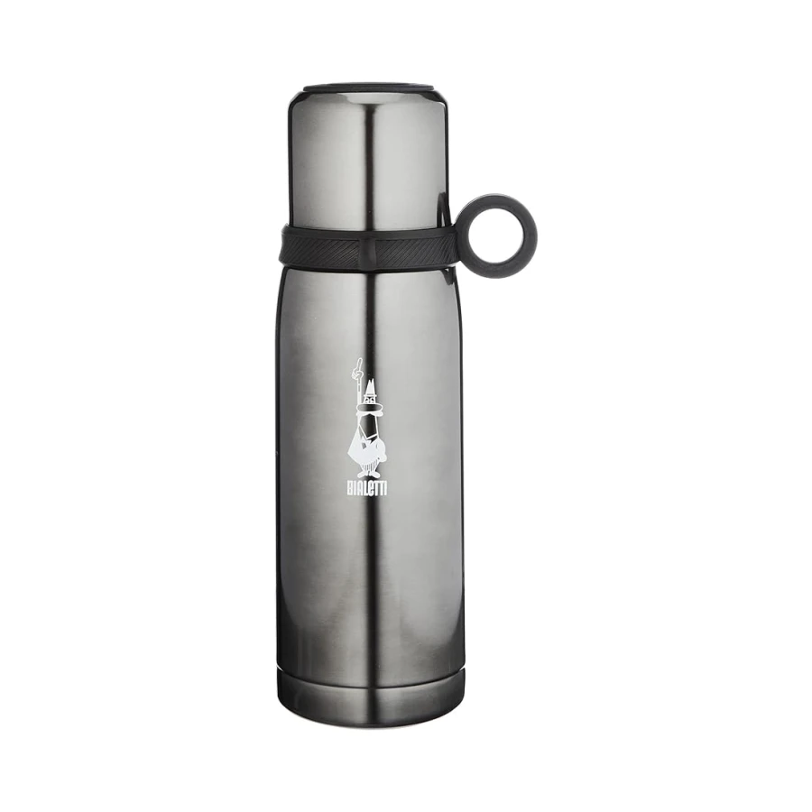 Bialetti - Termos - 460mL - Koyu Gri Renk - Paslanmaz Çelik - Çift Katmanlı - 12 Saat Sıcak 24 Saat Soğuk Tutar - Bardaklı Kapak Özelliği