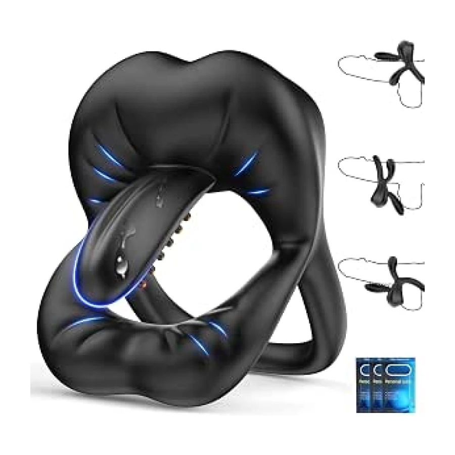 Anillo Vibradorador Pene Clítoris con Lengua Estimuladora Ajustable 360° | Juguetes Eróticos para Pareja Sexuales Doble Anillo Vibrador Pene, Masculino Ereccion Juguetes Sexuales Hombre Sex Toys
