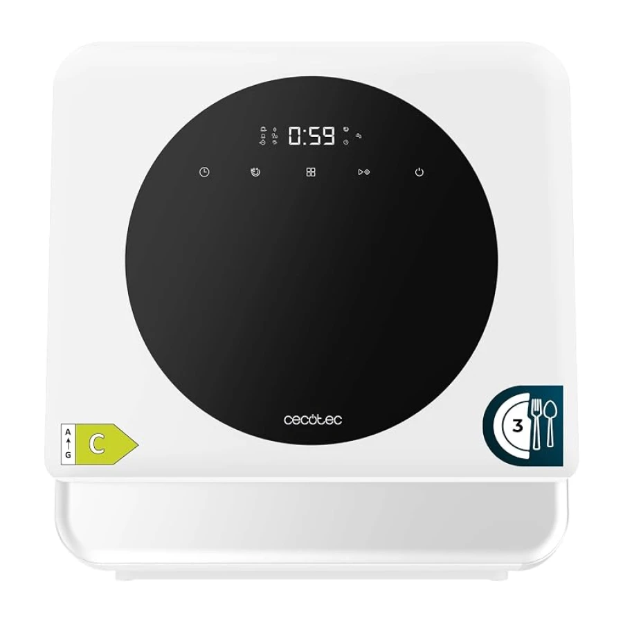 Cecotec Lavavajillas Compacto Libre Instalación Sobremesa Bolero Aguazero 1100. 3 Cubiertos, Bajo Consumo, 6 Programas, Touch Control Panel, Funciones como Long Storage y Delay