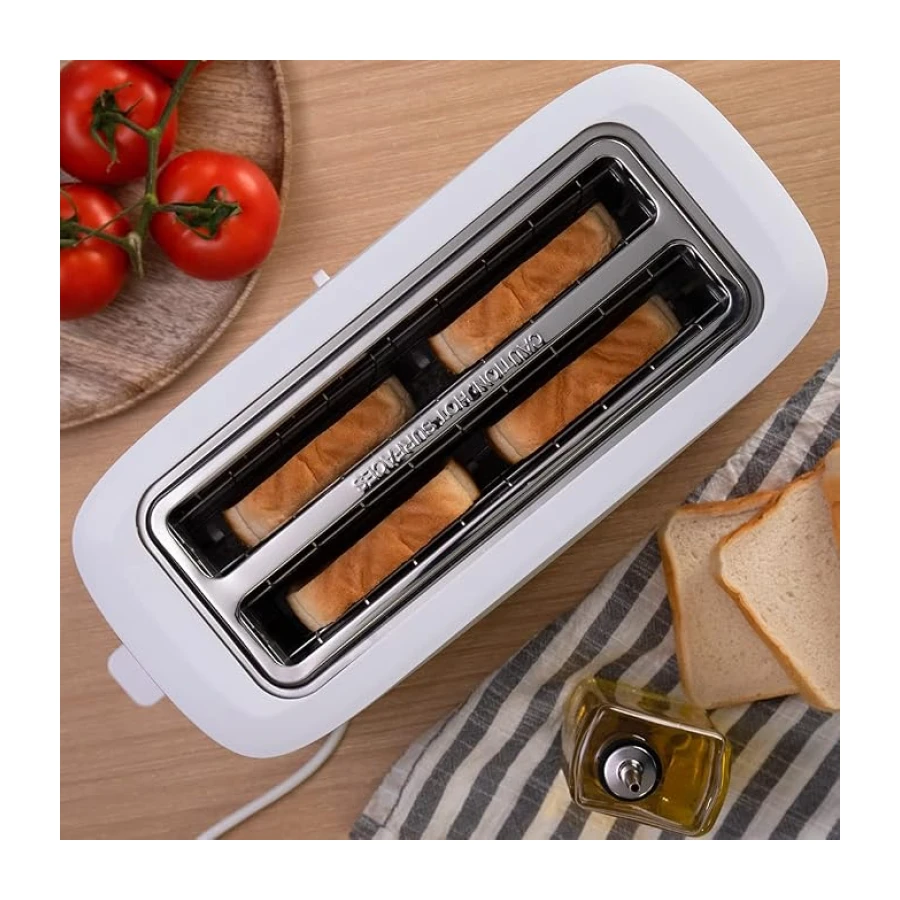 Cecotec Tostadora Toast&Taste 16000 Extra Doble White. 1630 W, 2 Ranuras largas extraanchas, Función Recalentar, Descongelar y Cancelar, Plástico, Varillas superiores, Blanco