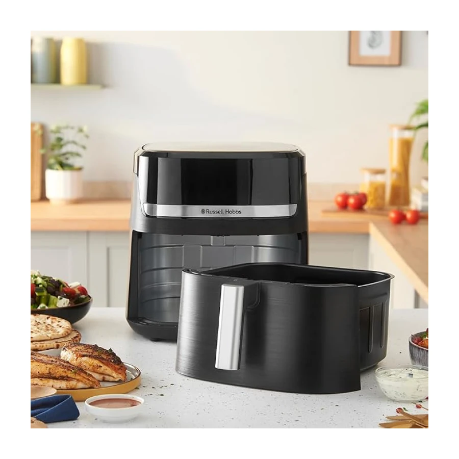 Russell Hobbs Freidora de Aire, Air Fryer, Airfryer, Freidora sin Aceite 5,5 litros, [9 programas, Compacta] Satisfry (Táctil, Horno, Grill, Asar, Antiadherente, Sin BPA, lavavajillas) 27621-56