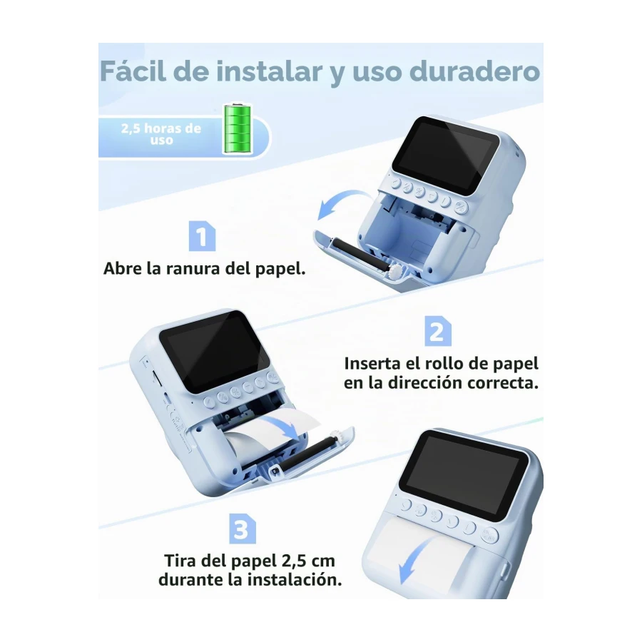 TIATUA Camara Fotos Infantil instantanea, 3,0'' HD 48 MP Cámara Instantánea para Niños con Tarjeta de 32 GB y 3 Rollos de Papel, Regalo para Niños y Niñas de 3 a 12 Años (Azul)