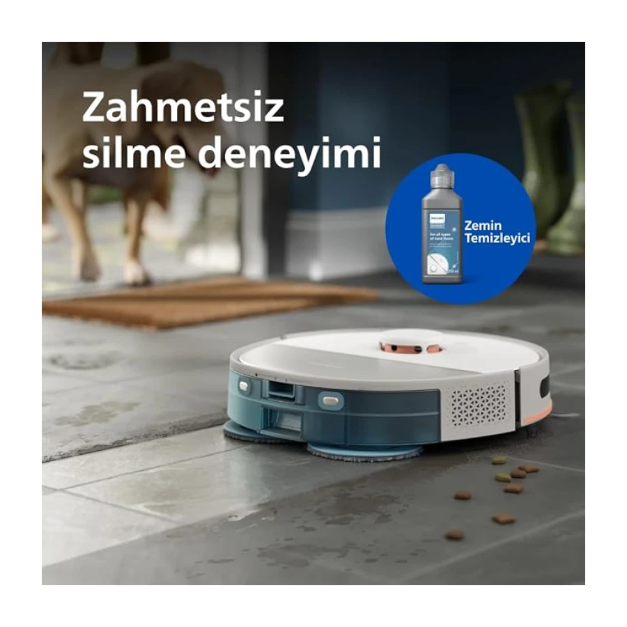 Philips HomeRun 5000 Serisi Robot Elektrikli Süpürge, Çift Döner Mop, Süpürme ve Paspas, 10.000Pa Emiş Gücü, Lazer Çizgi Navigasyon, HomeRun Uygulaması, İpek Beji (XU5000/20)