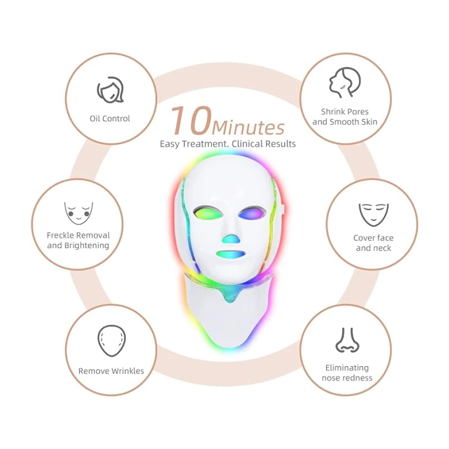 Máscara Light Therapy, Máscara Led Facial 7 Colores, Belleza Facial Fotón Rejuvenecimiento de la Piel Fototerapia Tratamiento de la Piel Facial Cuidado Antienvejecimiento