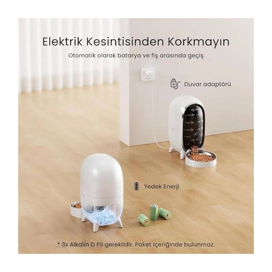 Meow Pure Akıllı Otomatik Kedi Mama Kabı, 3L Kapasiteli, WiFi Kameralı, Mobil Uygulama Kontrollü, Sesli Komutlu, Beyaz