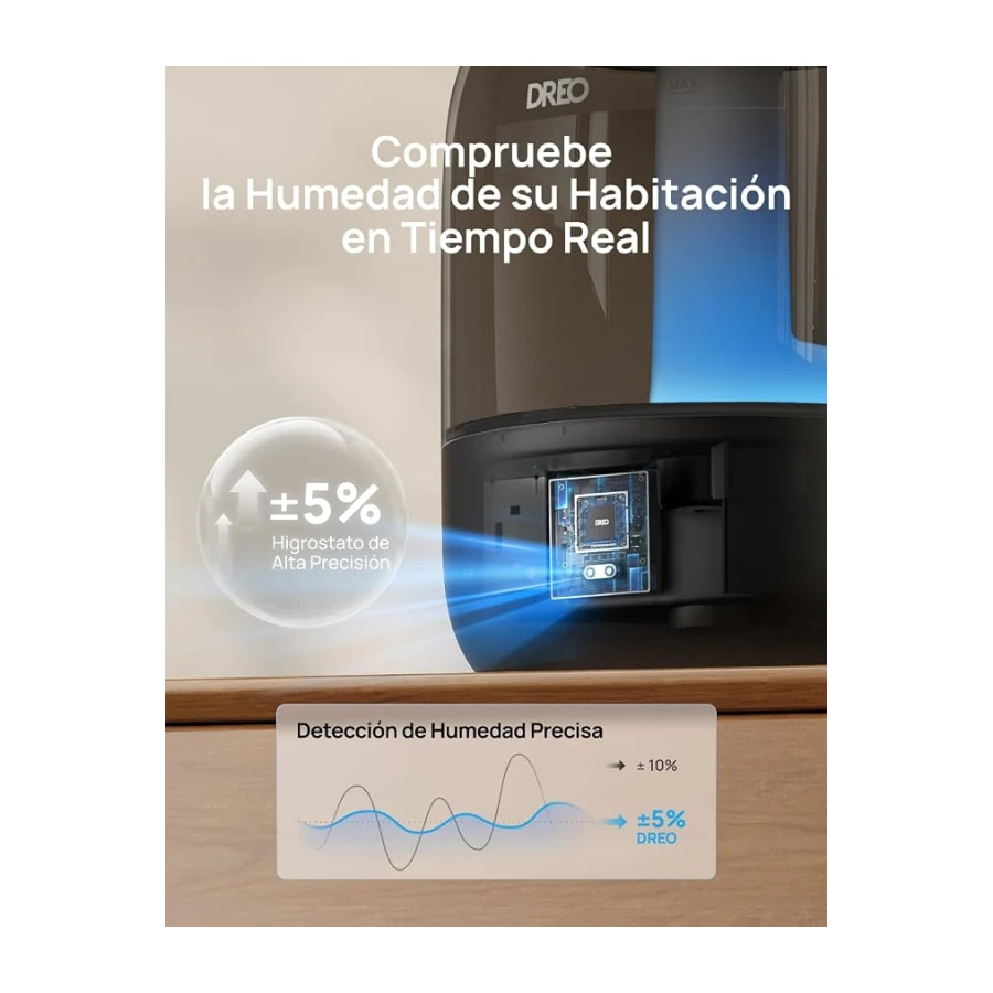 DREO Humidificador Bebés 3L con Sensor de Humedad, 26dB Silencioso, Negro