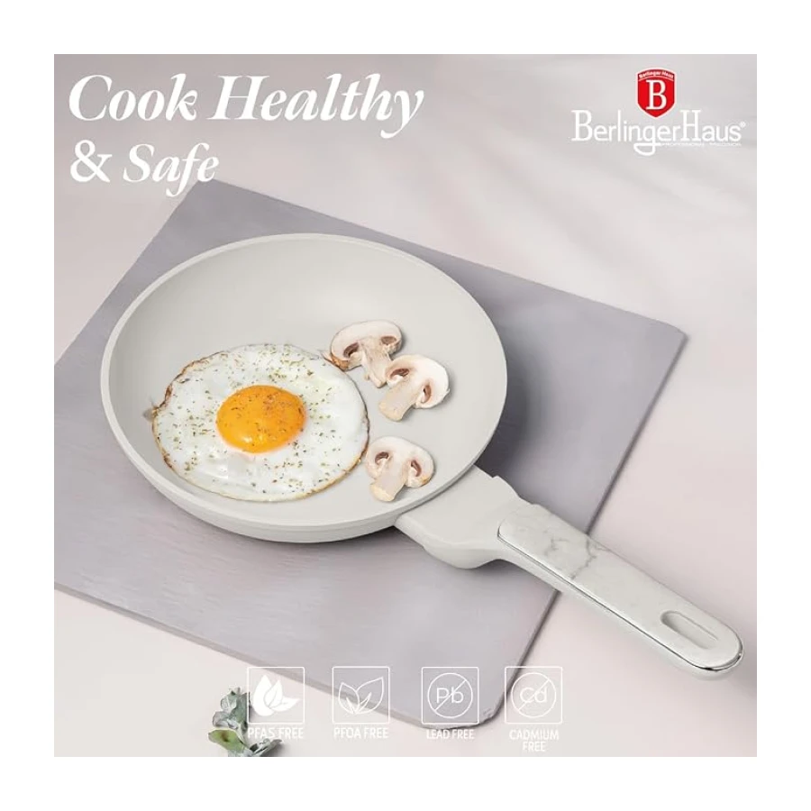 Berlinger Haus Juego de 3 Sartenes Antiadherentes Fabricadas en Aluminio Forjado, para Cocinas de Inducción, 20/24/28 cm, TitanPro, Mango Ergonómico, de la Colección Sahara Marble