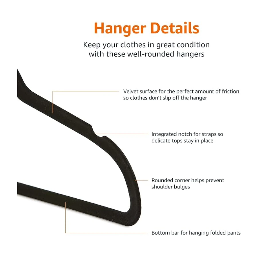 Amazon Basics - Perchas de terciopelo para trajes - Paquete de 50, Negro