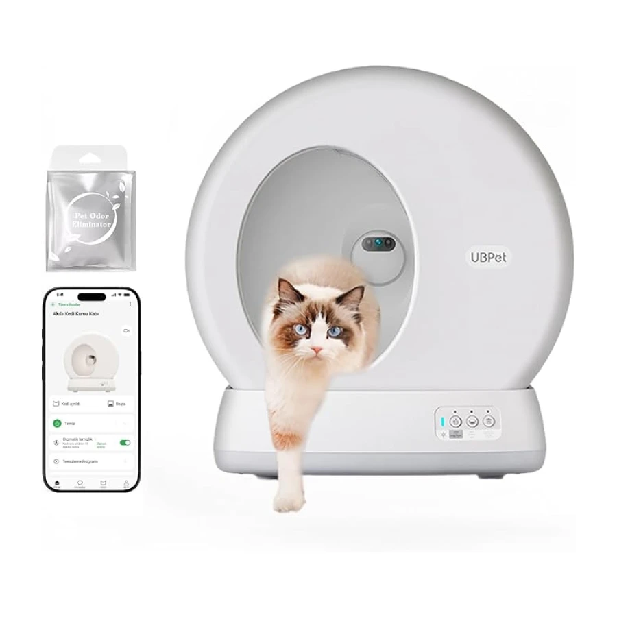 UBPet C10 Pro Kameralı Akıllı Kedi Tuvaleti – Entegre HD Kameralı, Otomatik Temizleme, Mobil Uygulama Kontrolü, Akıllı Sensörler, Sessiz Çalışma, Geniş İç Hacim, Koku Hediyeli