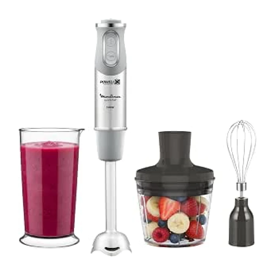 Moulinex Quickchef, Batidora Mano 1000W Powelix 20 Velocidades Accesorios | Con cuchillas Powelix, 20 velocidades, turbo y accesorios picadora, vaso y varillas DD655DES