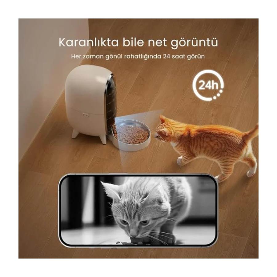 Meow Pure Akıllı Otomatik Kedi Mama Kabı, 3L Kapasiteli, WiFi Kameralı, Mobil Uygulama Kontrollü, Sesli Komutlu, Beyaz