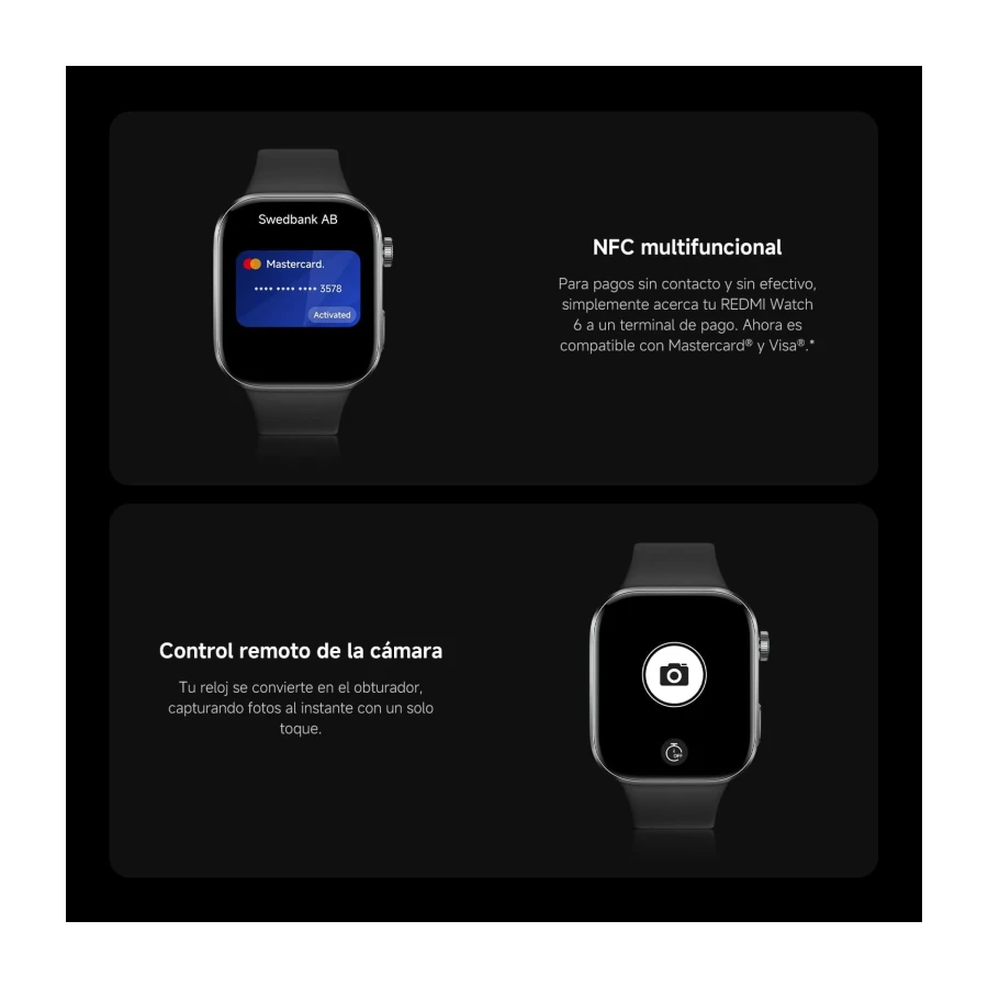 XIAOMI Redmi Watch 6 NFC, Reloj Inteligente Mujer y Hombre, Pantalla AMOLED 2.07'', Monitoreo cardíaco,sueño y estrés, 150+ Modos Deportivos, 24 Días de Batería, 5ATM, GPS, iOS & Android,Gris