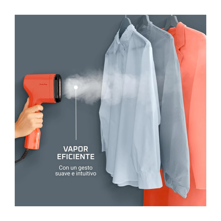 Rowenta Pure Pop - Plancha de vapor de 1300 W con salida de vapor de hasta 20 gr/min que plancha y purifica, elimina pelusas y pelo, cabezales reversibles, diseño para viaje, color coral, DR2022