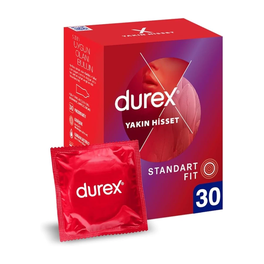 Durex Yakın Hisset İnce Prezervatif 30'lu, Standart Fit