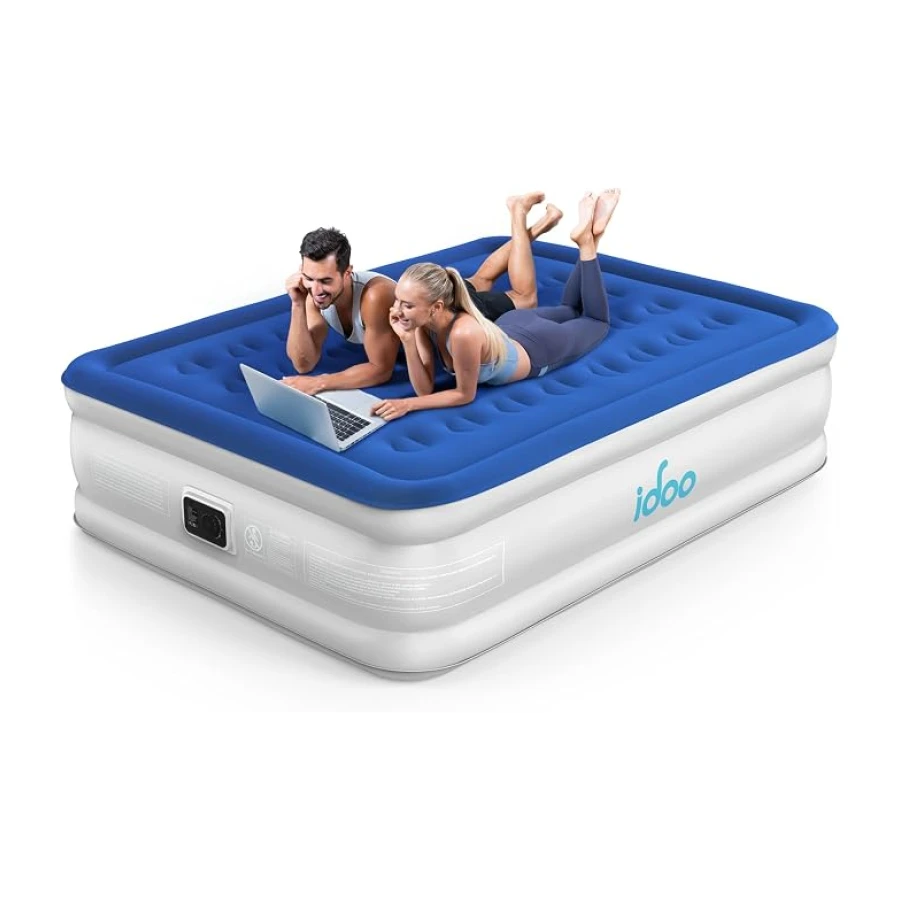 iDOO Colchón Hinchable Matrimonio-152x203x46cm, Cama Hinchable con Bomba Integrada, Colchon Inflable con Inflado Rápido en 3 Minutos, Invitados o Uso en Casa Viaje y Camping