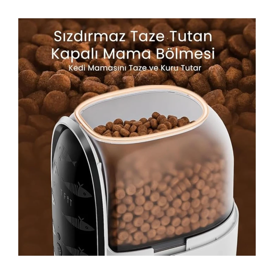 Meow Pure Akıllı Otomatik Kedi Mama Kabı, 3L Kapasiteli, WiFi Kameralı, Mobil Uygulama Kontrollü, Sesli Komutlu, Beyaz