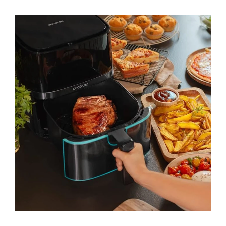 Cecotec Freidora sin Aceite de 5,5 L de Aire Caliente Cecofry Full InoxBlack 5500 Pro. 1700 W, Dietética y Digital, Panel Táctil, Acabados en Acero Inox, Tecnología PerfectCook, Termostato, 8 Modos | 1700 W, Dietética y Digital, Panel Táctil, Acabados en 