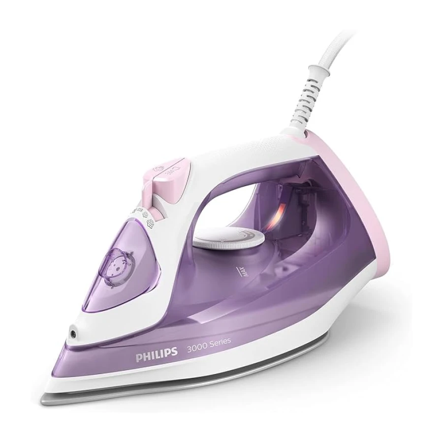 Philips Plancha de Vapor Serie 3000-2000W de Potencia, Golpe de Vapor de 140g, Vapor Continuo de 30 g/min, Suela Cerámica Antiadherente, Depósito de Agua de 300ml, Sistema Antigoteo (DST3010/30)