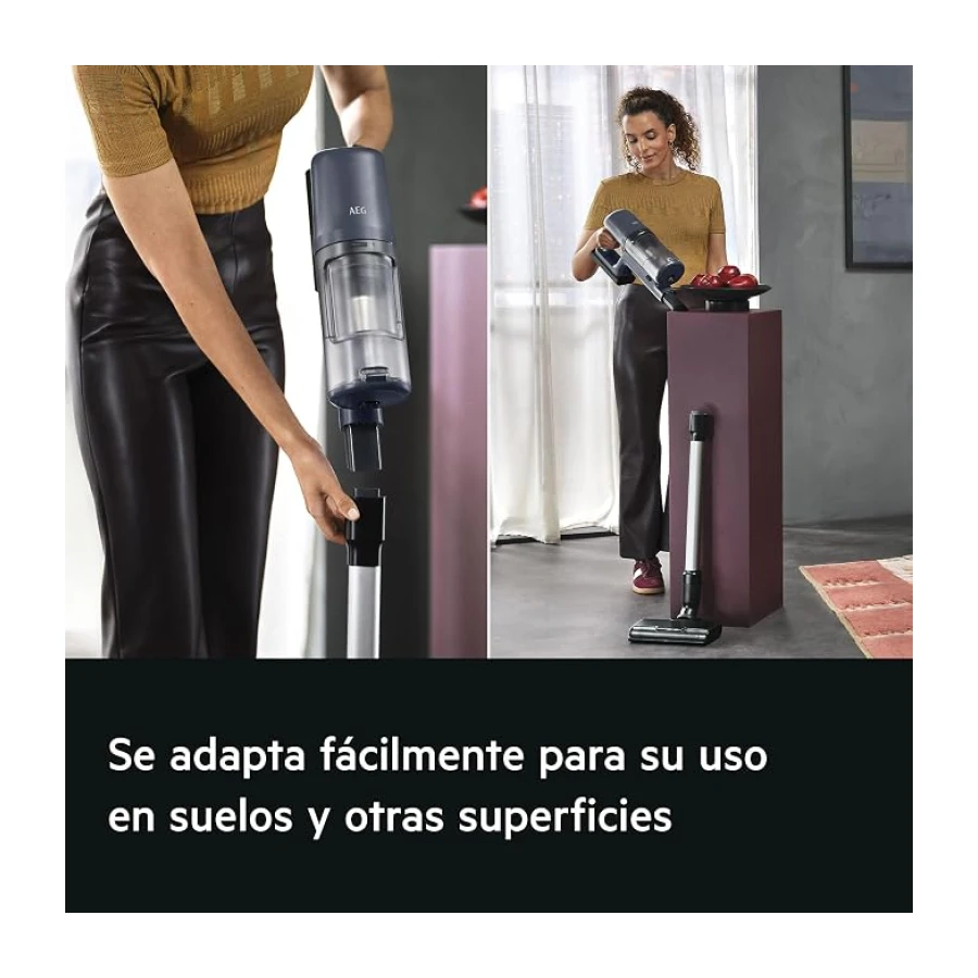 AEG Aspiradora Sin Cable AP61CB21DB, 21.6 V, Autonomía 40 min, Capacidad 0,5 L, Aspirador Escoba Vertical, Cepillo con Luces LED, Boquilla Multi-Superficies, Azul