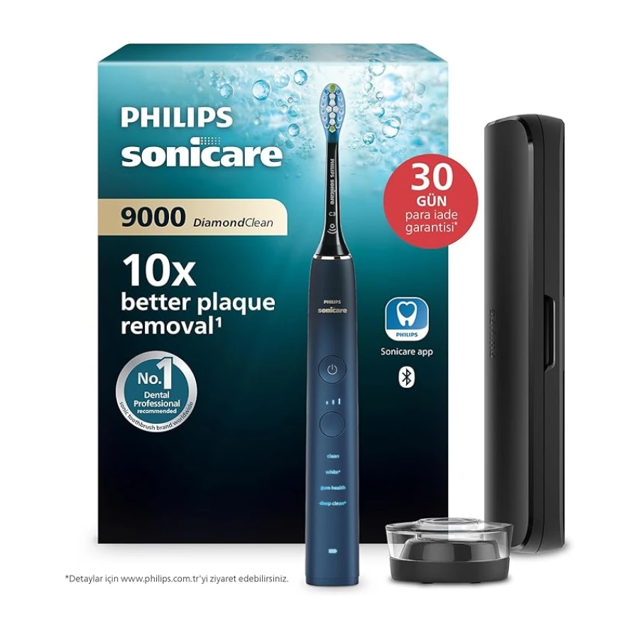 Philips Sonicare DiamondClean 9000 Şarjlı Diş Fırçası, 4 Temizlik Modu, Basınç Sensörü, Seyahat Kabı ve Uygulama Desteği, Lacivert Geçişli, HX9911/88
