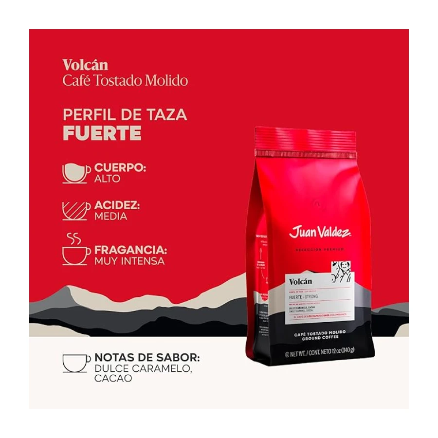 Juan Valdez Volcan Öğütülmüş Güçlü Kahve, 250g, Premium Selection, Koyu Kavrulmuş
