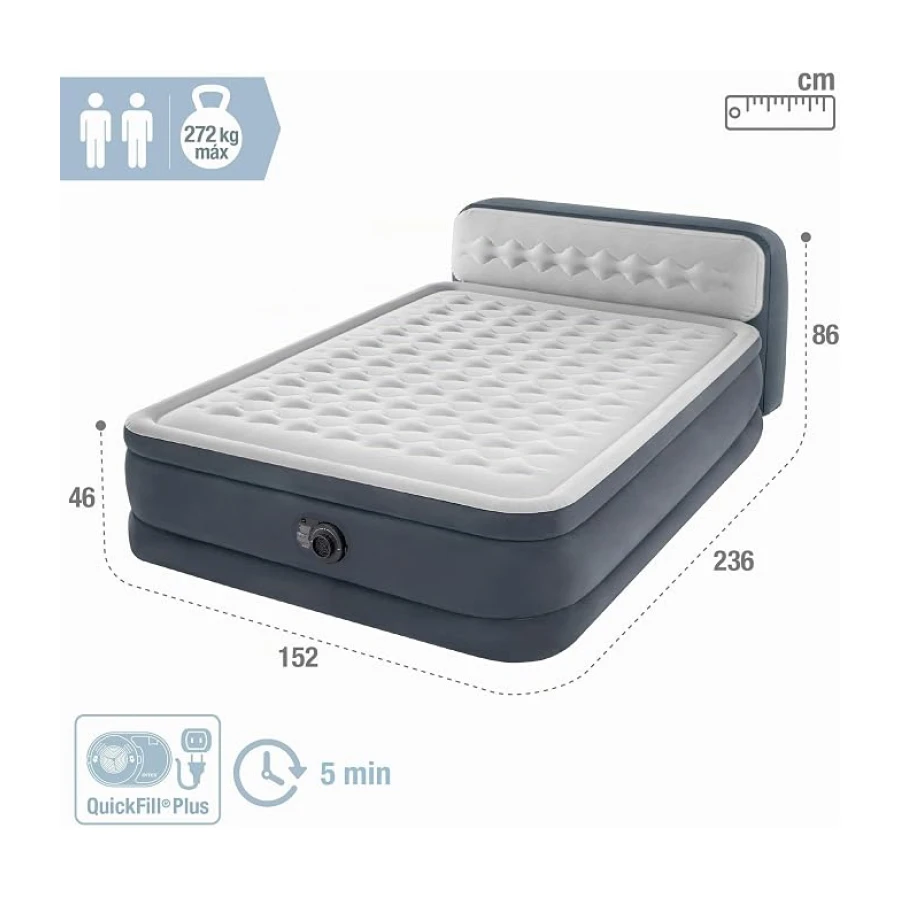 Intex 64448NP - Cama de Aire Dura Beam Deluxe Ultra Plush con cabecero