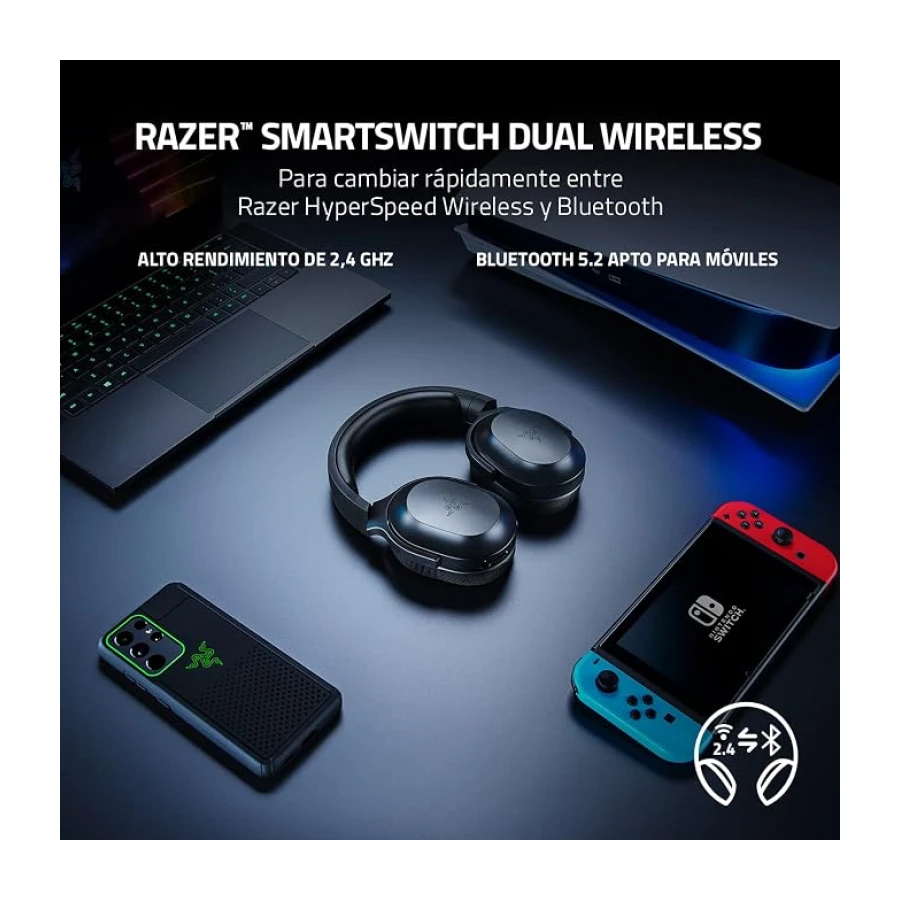 Razer Barracuda X - Auriculares Inalámbricos Multiplataforma para Juegos y Móviles, SmartSwitch Dual Wireless, Diseño Ergonómico de 250 g, TriForce 40mm, Micrófono Cardioide, Negro