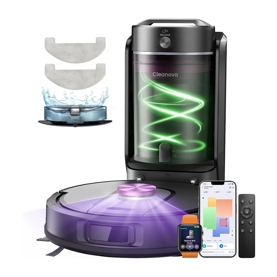 Vexilar W15 Robot Aspirador y Fregasuelos 10000Pa, Aspirador Fregadora Potente con 5 Mapa Inteligente,Autonomía 180Min, Fácil Programa, 4L Base Autovaciado sin Bolsa, para Suelos/Alfombras/Partícula