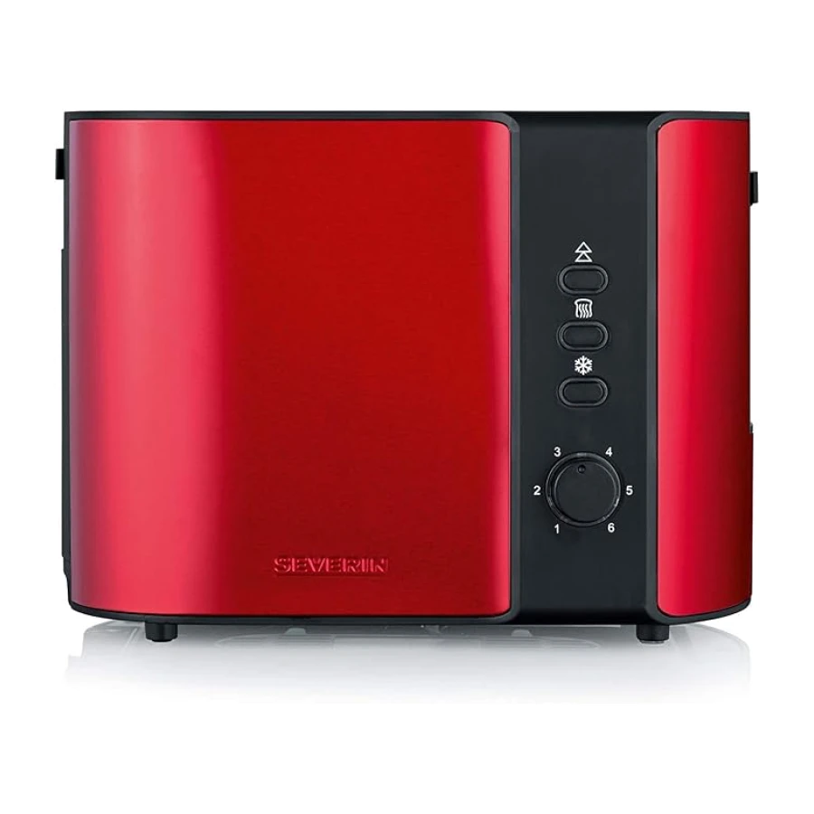 Severin AT 2217 Tostadora para 2 rebanadas de Pan, Incluye Soporte para tostar panecillos, 800 W Aprox, Rojo Metalizado/Negro, Acier INOX